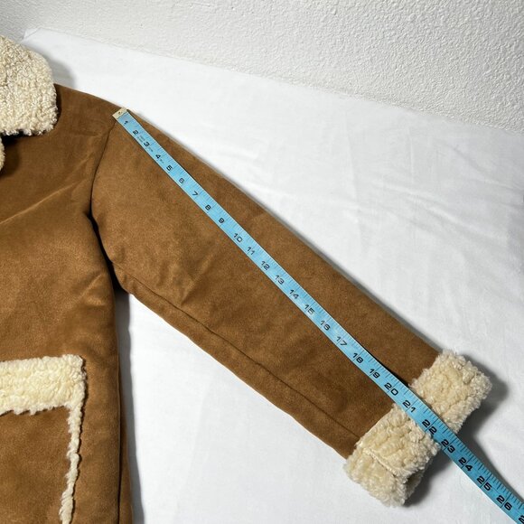 Zara Double Faced Coat Boxy Patch Pockets Faux Sherpa Faux Suede Brown S - Picture 9 of 16